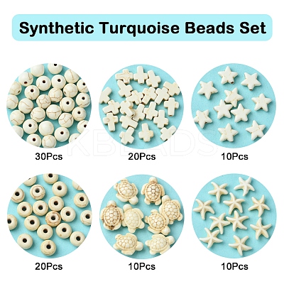 100Pcs 6 Styles Synthetic Turquoise Dyed Beads TURQ-FS0001-06-1