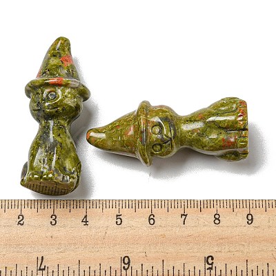 Natural Unakite Carved Healing Cat with Witch Hat Figurines DJEW-D012-07H-1