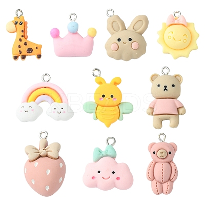 10Pcs 10 Styles Opaque Resin Pendants RESI-FS0001-31-1