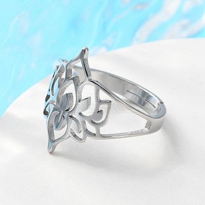 Non-Tarnish 304 Stainless Steel Hollow Out Flower Adjustable Ring RJEW-T027-03P-1