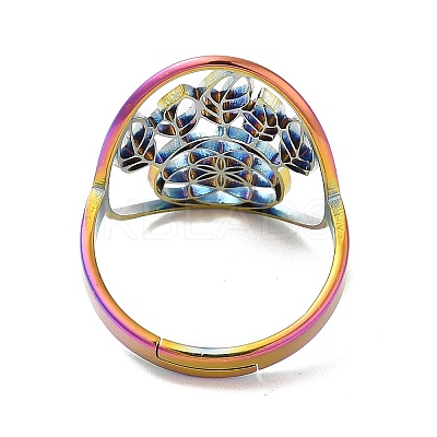 Ion Plating(IP) 304 Stainless Steel Woven Net/Web with Feather Adjustable Ring for Women RJEW-M149-26RC-1
