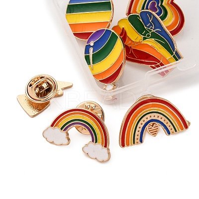 7Pcs 7 Styles Pride Rainbow Theme Enamel Pins JEWB-FP0001-05-1