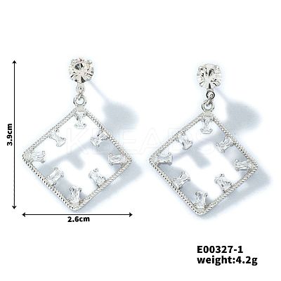 Geometric Hollow Design Brass Pave Clear Cubic Zirconia Stud Earrings SQ8003-1-1