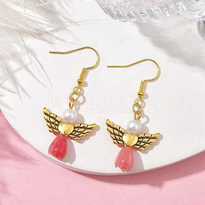 Angel Antique Golden Alloy & Resin Dangle Earrings EJEW-JE05686-05-1