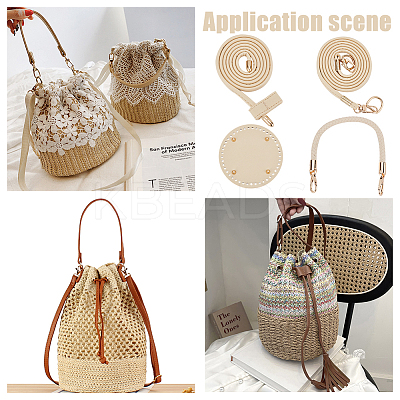 Imitation Leather Bag Bottoms & Purse Strap & Drawstring for Bucket Bag Set FIND-WR0009-88-1