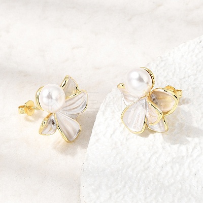 Brass Enamel Stud Earrings KK-CBAB173-02C-G-1