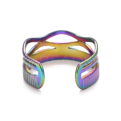 Ion Plating(IP) 304 Stainless Steel Oval Wrap Open Cuff Ring for Women RJEW-C025-30M-1