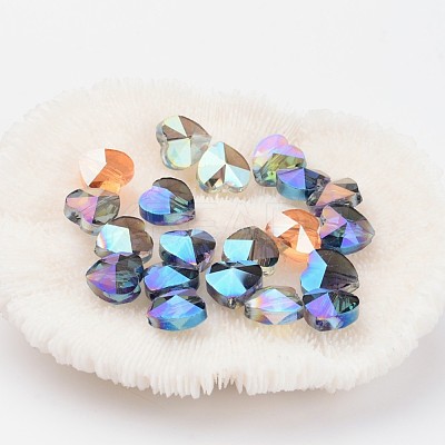 Electroplate Faceted Glass Heart Beads EGLA-R091-M-1
