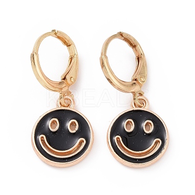 Hollow Out Smiling Face Enamel Hoop Earrings for Women EJEW-G304-01KCG-01-1