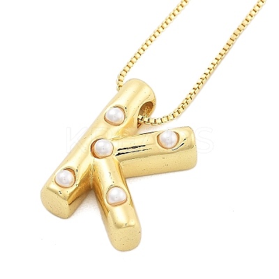 Brass & Plastic Pearl Letter Pendant Box Chain Necklaces for Women LS-NJEW-U017-01G-11-1