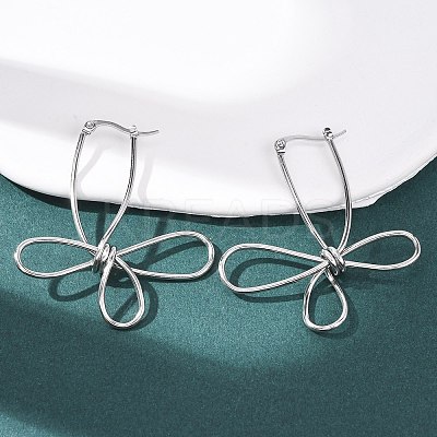 Hollow Flower 201 Stainless Steel Hoop Earrings LS-EJEW-P337-01P-1