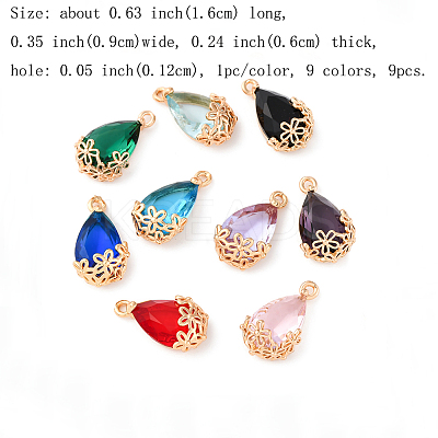 9Pcs 9 Colors Transparent Glass Pendants GLAA-FP0001-18-1