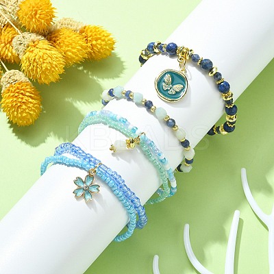 4Pcs 4 Style Natural Mixed Gemstone & Seed Beaded Stretch Bracelets Set BJEW-JB09606-03-1