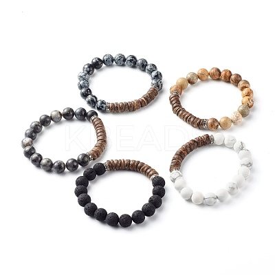 Natural Mixed Stone Round Beads Stretch Bracelets BJEW-JB06637-1
