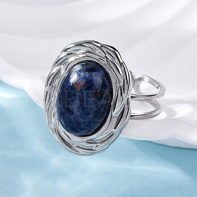 Oval Natural Sodalite Finger Rings RJEW-M063-01P-09-1