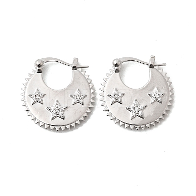 Star Brass Micro Pave Clear Cubic Zirconia Hoop Earrings EJEW-Z157-01P-1