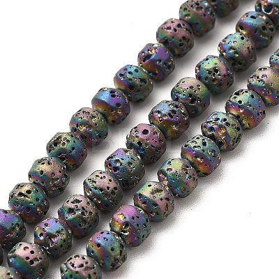 Electroplated Natural Lava Rock Beads Strands G-G984-17E-1