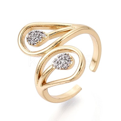 Brass Micro Pave Clear Cubic Zirconia Open Cuff Rings KK-T079-64G-1