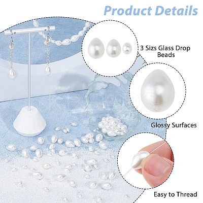 3 Strands 3 Styles Pearlized Glass Pearl Teardrop Bead Strands GLAA-HS0001-11-1