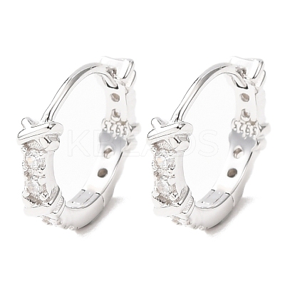 Ring with Letter X 925Sterling Silver Micro Pave Clear Cubic Zirconia Hoop Earrings for Women EJEW-K317-03P-1