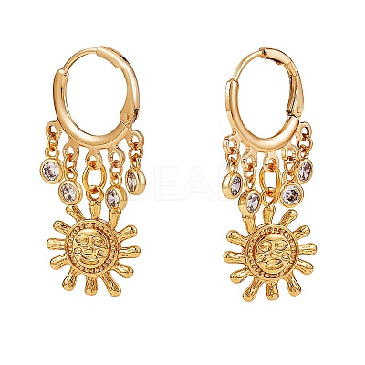 Sun Brass Dangle Huggie Hoop Earrings EJEW-SW00001-04-1