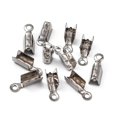 Tarnish Resistant 201 Stainless Steel Fold Over Crimp Cord Ends X-STAS-R055-08-1