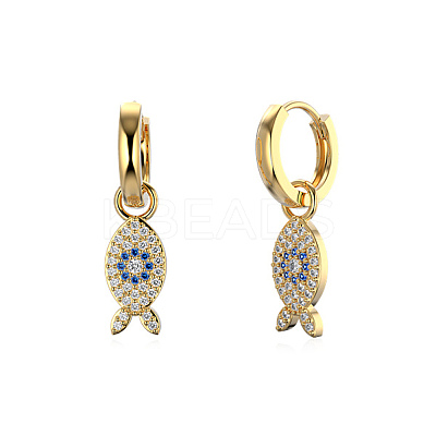 Fish 925 Sterling Silver Micro Pave Cubic Zirconia Leverback Earrings for Woman EJEW-Q384-03G-1