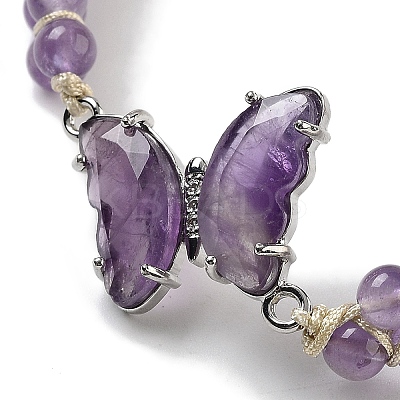 Natural Amethyst Braided Round Bead Bracelets BJEW-K251-06B-1
