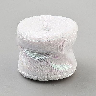 10 Yards Polyester Iridescent Lace Ribbon OCOR-WH20001-12C-1