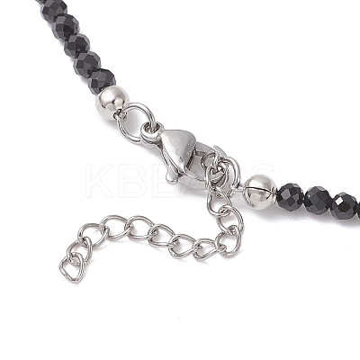 Brass and Faceted Round Natural Black Spinel Beaded Necklaces for Women NJEW-JN05657-01-1