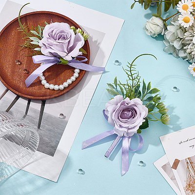 2Pcs 2 Styles Silk Cloth Imitation Rose Wrist Corsage AJEW-DR0002-09-1