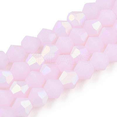 Imitation Jade Bicone Frosted Glass Bead Strands GLAA-F029-JM4mm-A02-1