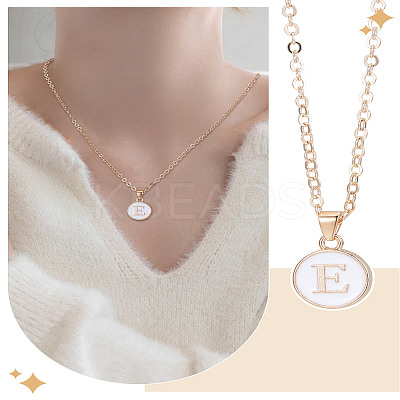 1Pc Zinc Alloy White Enamel Round with Letter Pendant Necklaces NJEW-LP0002-88G-E-1