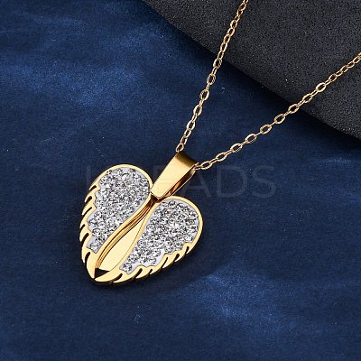304 Stainless Steel Polymer Clay Rhinestones Wing Openable Pendant Necklaces for Women NJEW-Z065-14G-03-1