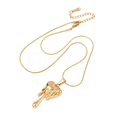 304 Stainless Steel Melted Heart Pendant Snake Chain Necklaces for Women NJEW-F354-09G-1