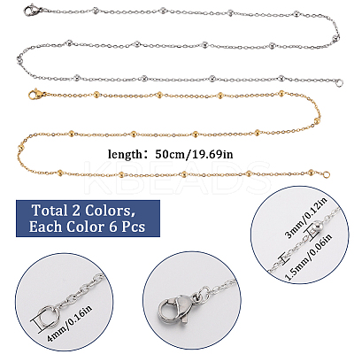 12Pcs 2 Colors 304 Stainless Steel Satellite Chain Necklaces Set NJEW-SC0001-13-1