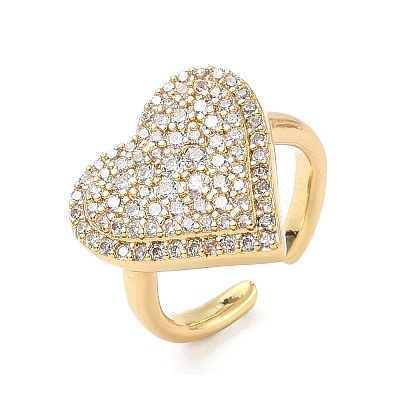 Heart Brass Micro Pave Cubic Zirconia Cuff Rings for Women RJEW-A069-12G-02-1