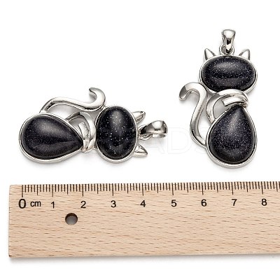 Synthetic Blue Goldstone Kitten Pendants G-P352-B03-1