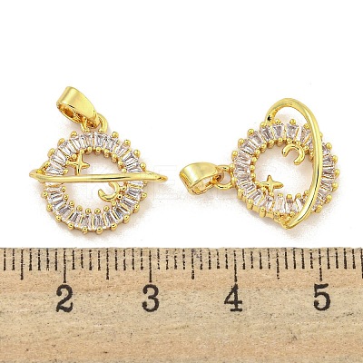 Planet Rack Plating Brass Clear Cubic Zirconia Pendants KK-M291-09G-1