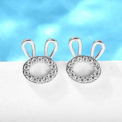 Rabbit Head Brass Micro Pave Cubic Zirconia Ear Studs EJEW-D304-39P-1