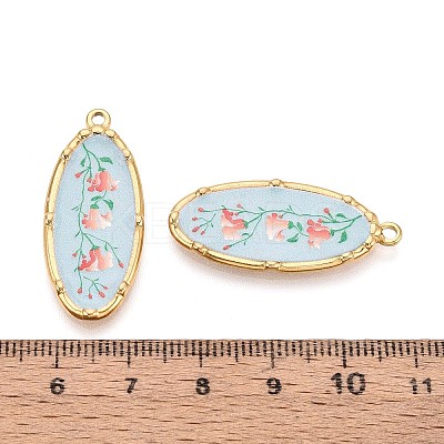 Printed Style 304 Stainless Steel Oval with Flower Pattern Pendants STAS-T071-27D-G-1