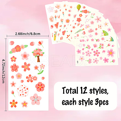 36Pcs 2 Style PVC Waterproof Self-Adhesive Picture Stickers STIC-SP0001-09D-1