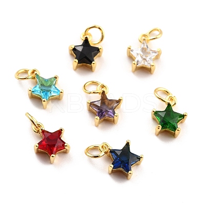 Brass Cubic Zirconia Charms KK-A156-05G-RS-1