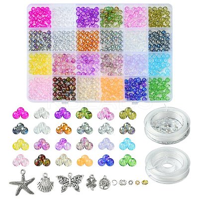 DIY Round Glass Imitation Opalite Beads & Alloy Pendants Bracelets Making Kits DIY-FS0006-39-1