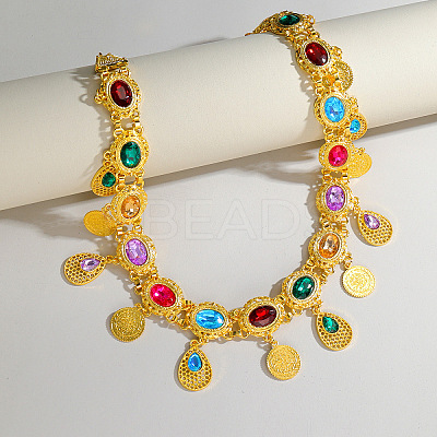 Ethnic Style Alloy with Acrylic Colorful Oval Link Chain Teardrop Tassel Waist Belly Chains for Women FS-WGB9AE6-01-1