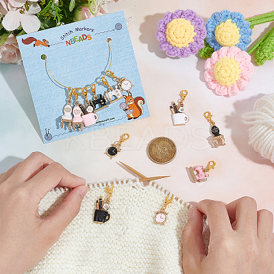 Sewing Machine/Pen Cup/Clock Alloy Enamel Pendant Stitch Markers HJEW-AB00438-1