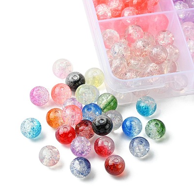 375Pcs 15 Colors Transparent Crackle Baking Paint Glass Beads Sets DGLA-FS0001-05-1