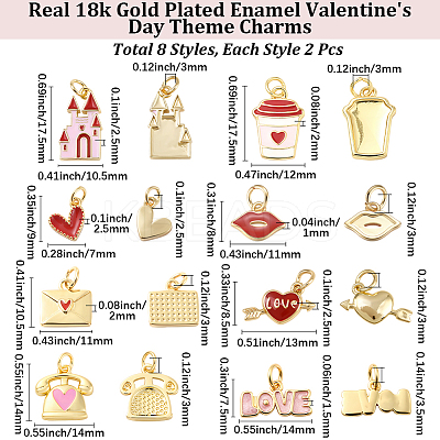 16Pcs 8 Styles Valentine's Day Brass Enamel Pendants KK-BBC0028-93-1
