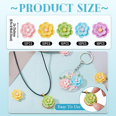 50Pcs 5 Colors 3D Opaque Resin Cabochons RESI-TA0005-02-1