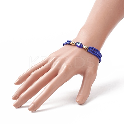 3Pcs 3 Color Evil Eye Lampwork & Glass Seed & Brass Beaded Triple Layer Multi-strand Bracelets Set for Women BJEW-JB09251-1